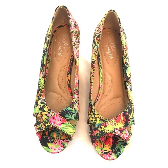 dexflex comfort floral wedges sz 8.5